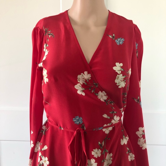 Intermix Ottavia Red Floral Wrap Printed Long Sleeve Dress 0 - Picture 7 of 8
